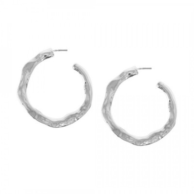 Hammered Hoop Earrings-SIL