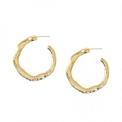 Hammered Hoop Earrings-YG