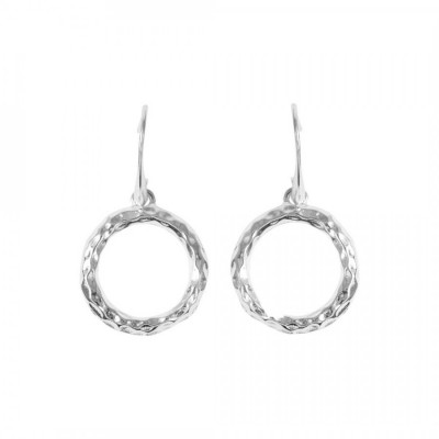 Hammered Circle Drop Earrings-SIL