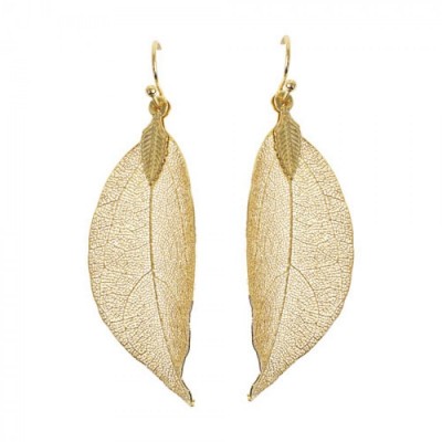 Real Leaf Drop earrings-YG