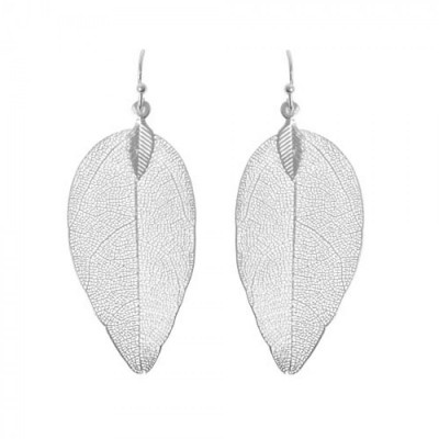 Real Leaf Drop earrings-SIL
