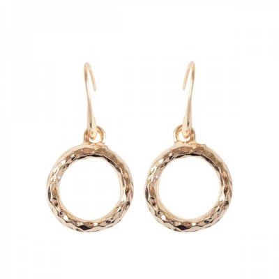Hammered Circle Drop Earrings-RG