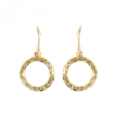 Hammered Circle Drop Earrings-YG