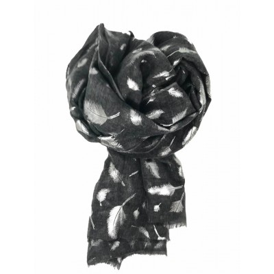 Scarf-Charcoal Grey Feather Silver Foil