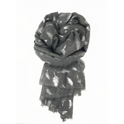 Scarf-Silver Grey Feather Silver Foil