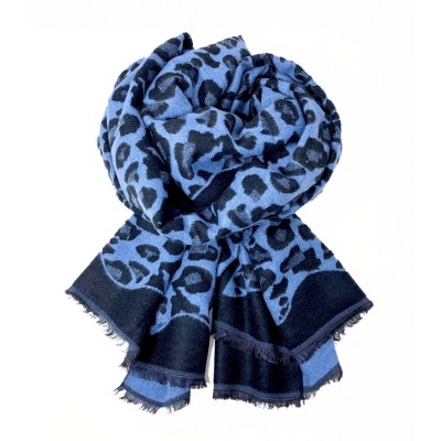 Leopard Print Reversible Blanket Scarf Blues