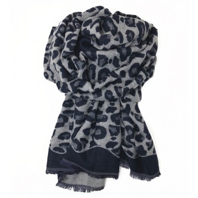 Leopard Print Reversible Blanket Scarf Black/Grey