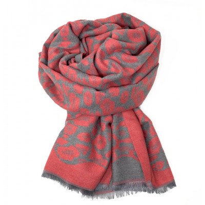 Leopard Print Reversible Blanket Scarf Coral/Grey