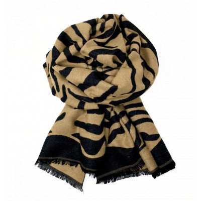 Zebra Stripe Reversible Blanket Scarf Black/Beige