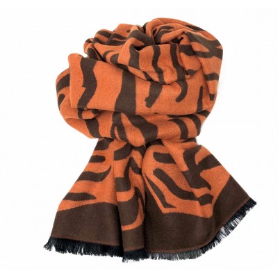 Zebra Stripe Reversible Blanket Scarf Orange/Brown