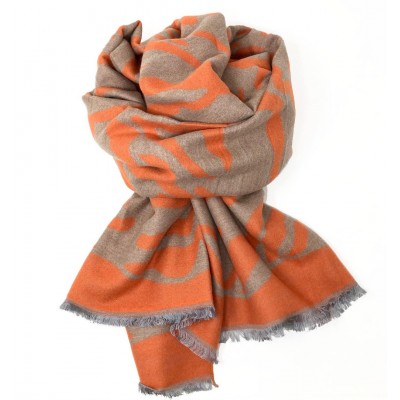 Zebra Stripe Reversible Blanket Scarf Orange/Beige