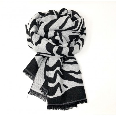 Zebra Stripe Reversible Blanket Scarf Black/Grey