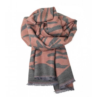 Zebra Stripe Reversible Blanket Scarf Coral/Grey