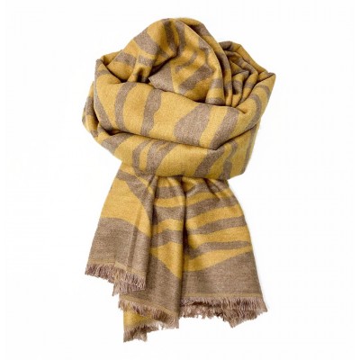 Zebra Stripe Reversible Blanket Scarf Mustard/Beige