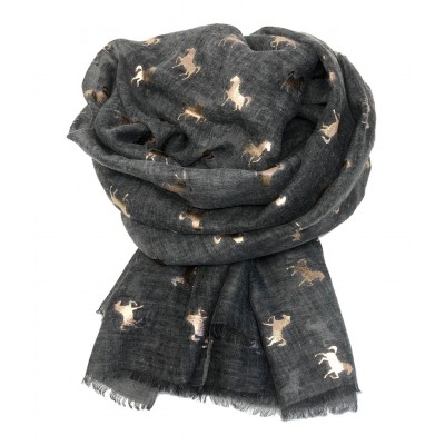 Scarf-Charcoal Grey Horses Rose Gold Foil