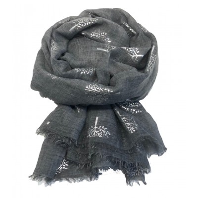 Scarf-Charcoal Grey Mulberry Tree Silver Foil