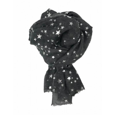 Scarf-Charcoal Grey Stars Silver Foil