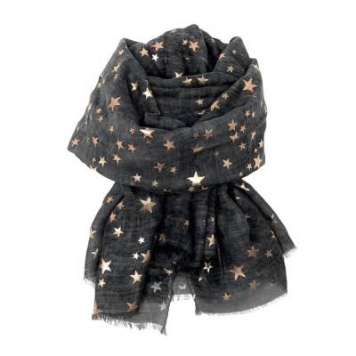 Scarf-Charcoal Grey Stars Rose Gold Foil