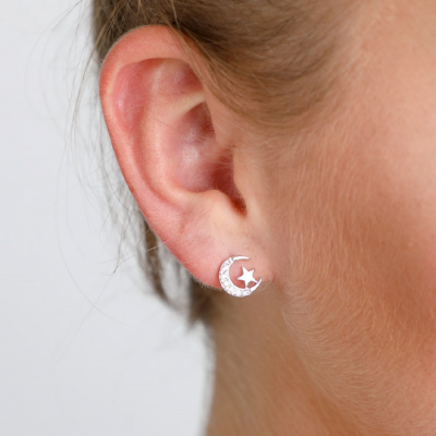 Moon and Star Diamante Earrings, Moon and star earrings
