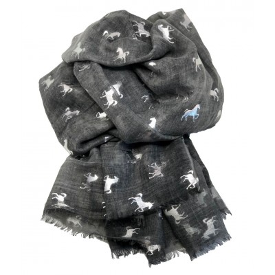 Scarf-Charcoal Grey Horses Silver Foil