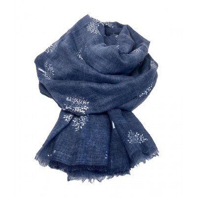 Scarf-Denim Blue Mulberry Tree Silver Foil