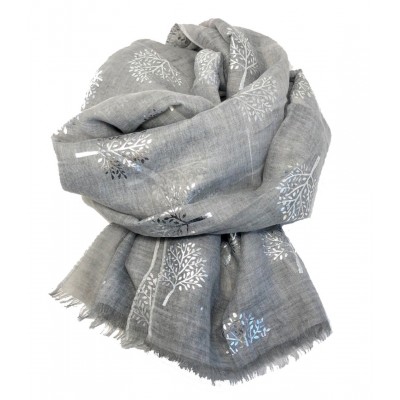 Scarf-Silver Grey Mulberry Tree Silver Foil