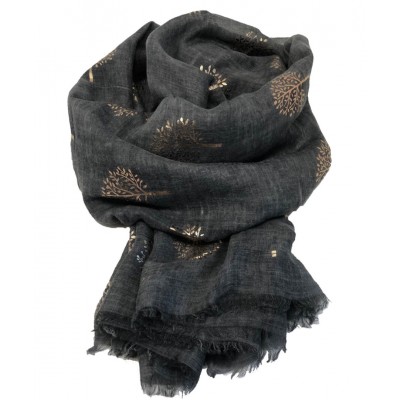 Scarf- Charcoal Grey Mulberry Tree Rose Gold Foil