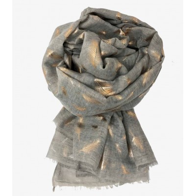 Charcoal Grey Feather Scarf-Rose Gold Foil