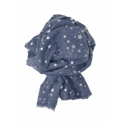 Scarf-Denim Blue Stars Silver Foil
