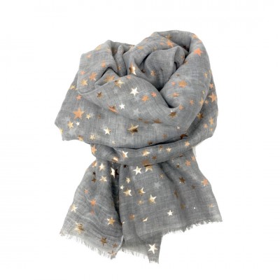 Scarf-Silver Grey Stars Rose Gold Foil