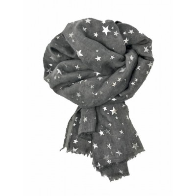 Scarf-Silver Grey Stars Silver Foil