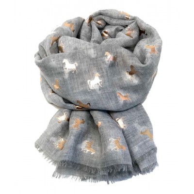 Scarf-Silver Grey Horses Rose Gold Foil