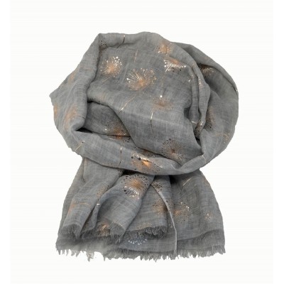 Scarf-Silver Grey Dandelion Rose Gold Foil
