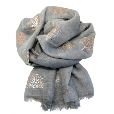 Scarf-Silver Grey Mulberry Tree Rose Gold Foil