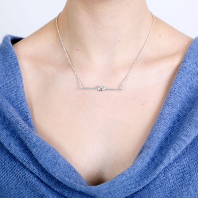 Silver bar and friendship knot necklace