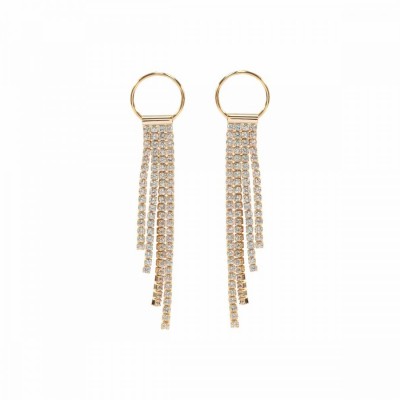Circle & Sparkle Drop Earrings YG