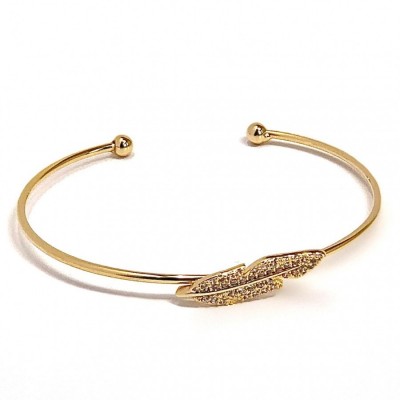 Sparkly Feather Bangle-Yellow Gold