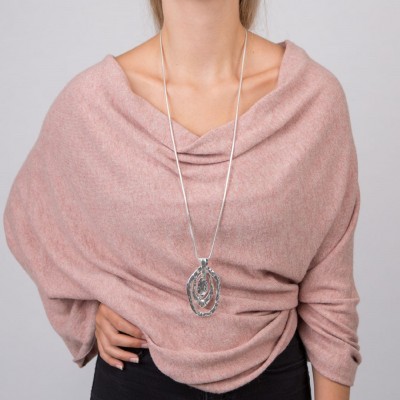 Triple hammered ring Hoop Statement Long Necklace