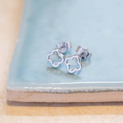 Lucky Clover Silver Stud Earrings