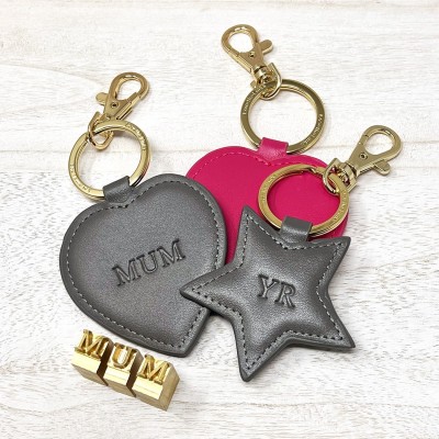 Personalised Faux Leather Heart & Star Keyring