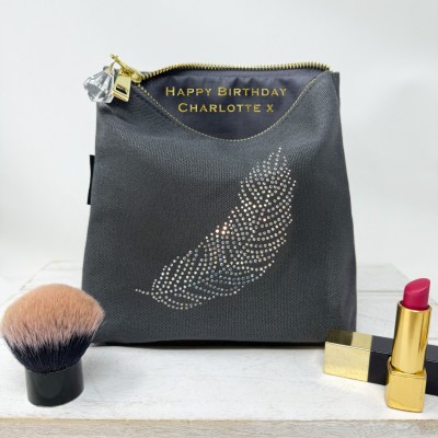 LTLBAG-Grey Rhinestone Feather Small
