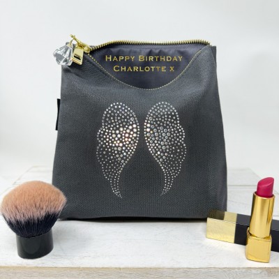 LTLBAG-Grey Rhinestone Angel Wings Small