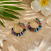 Mixed Gemstone Chip Gold Hoop Earrings