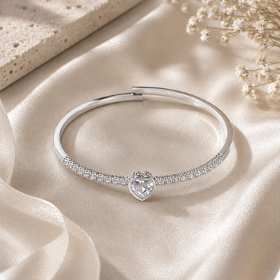 Adjustable Heart Cubic Zirconia Bangle