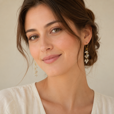 White moonstone Chip Dangle Earrings