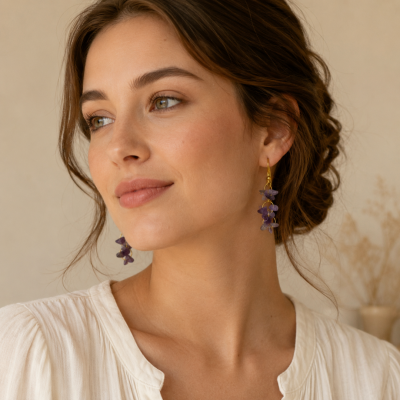 Amethyst Chip Dangle Earrings