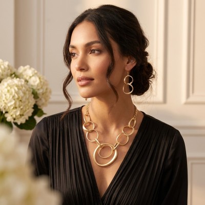 Multi Ring Matte Statement Necklace & Optional  Earrings