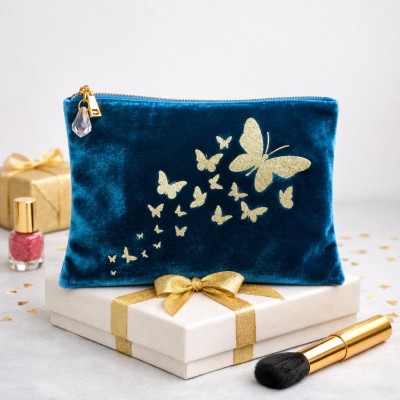 Personalised Velvet Butterfly Trail Make Up Bag 