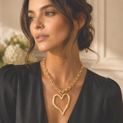 Gold or Silver Heart Pendant Statement Necklace