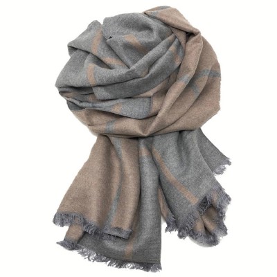 Checked Reversible Blanket Scarf Beige/Grey